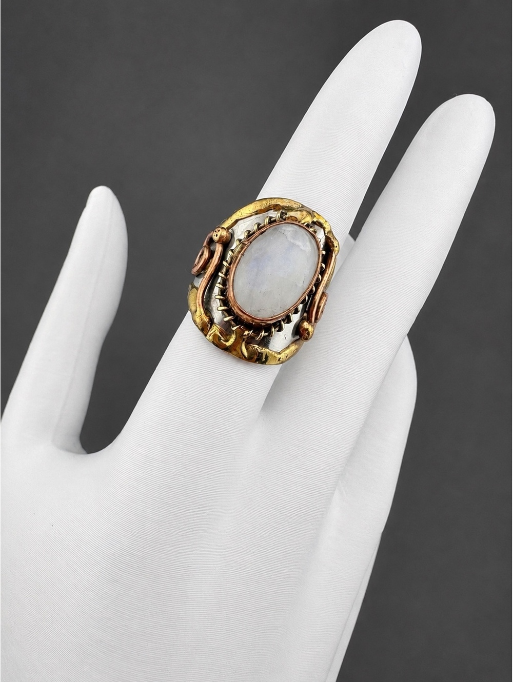 Mixed Metal and Rainbow Moonstone Stone Ring